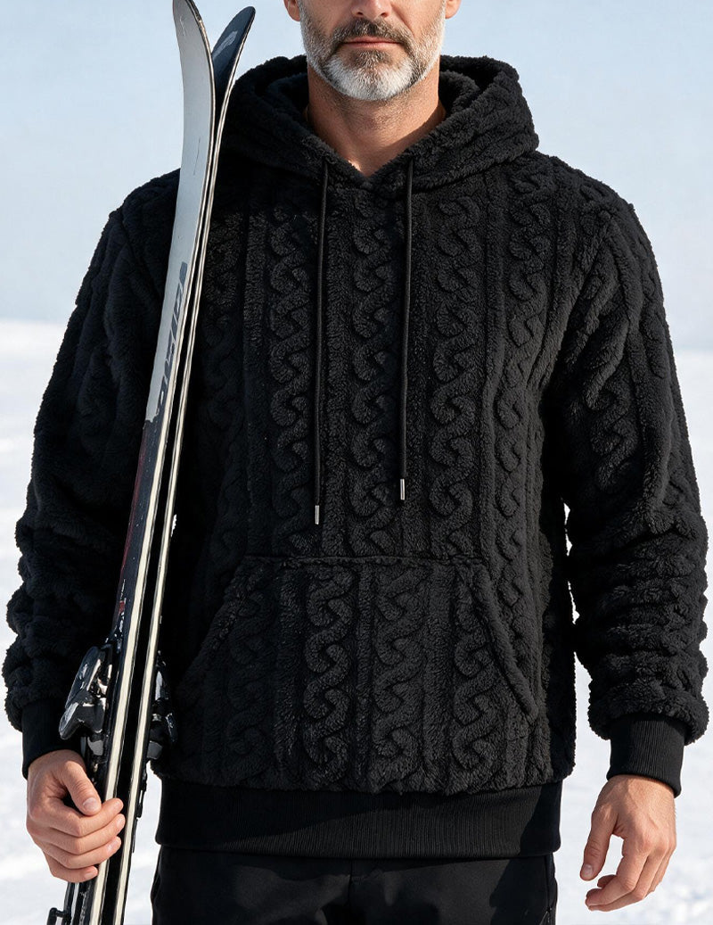 Men's half-zip zip-up pullover in black — detail view