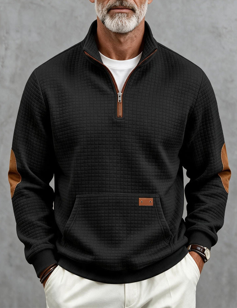 Men's color block quarter-zip sweater in black — additional view