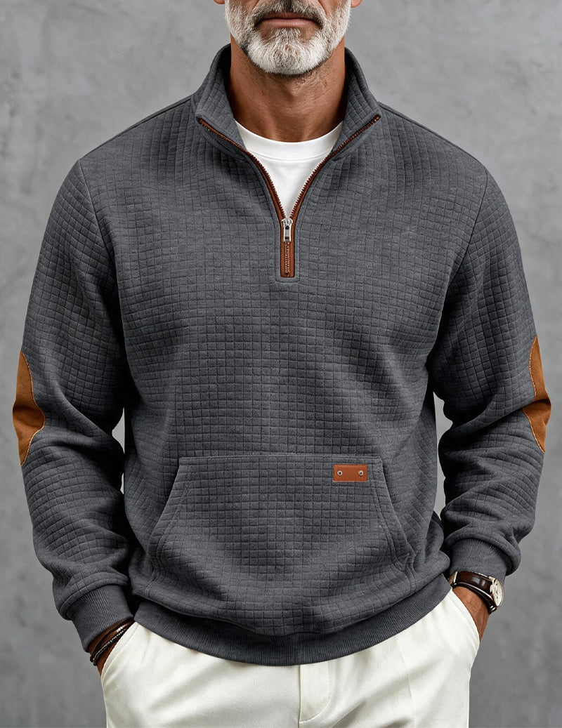 Men's color block quarter-zip sweater in dark grey — additional view