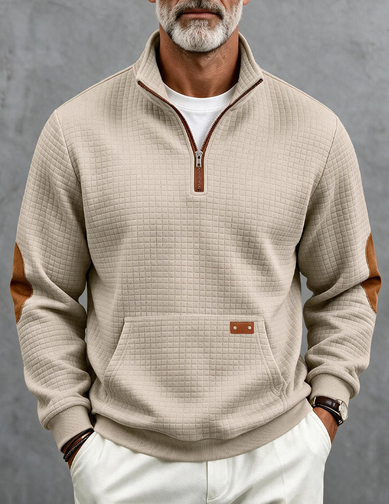 Men's color block quarter-zip sweater in khaki — additional view