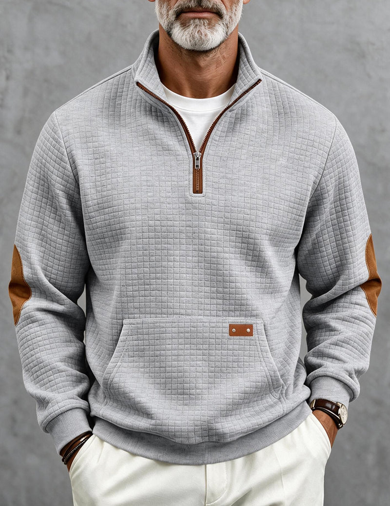 Men's color block quarter-zip sweater in light grey — additional view