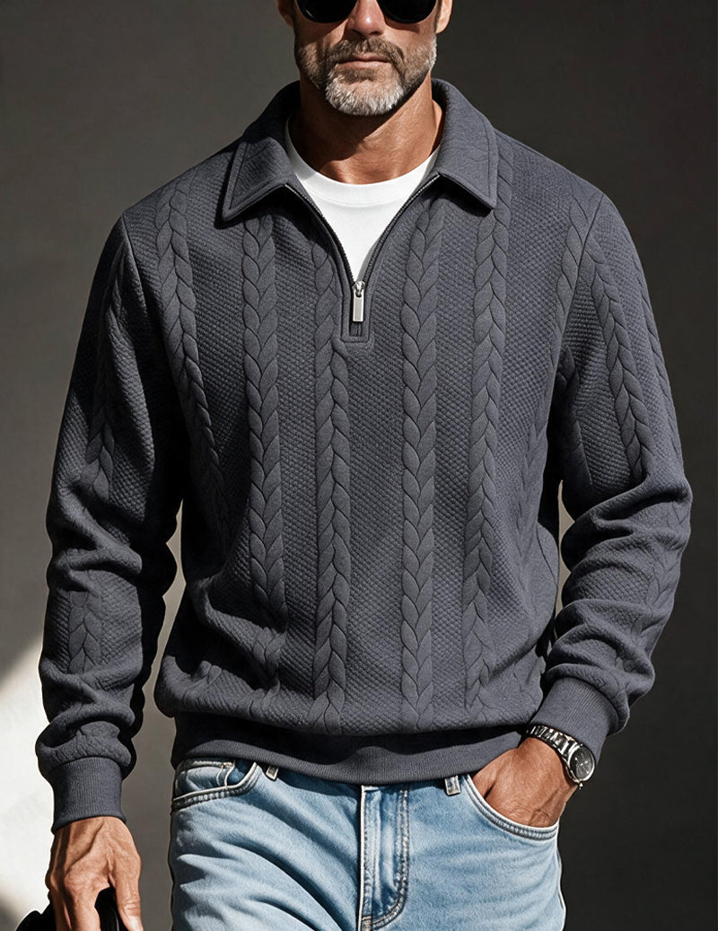 Men's polo collar quarter-zip sweater in dark grey — additional view
