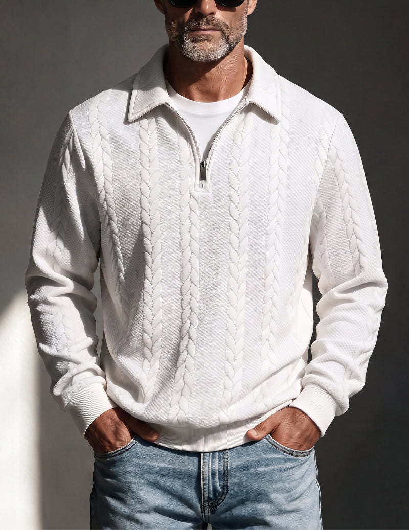 Men's polo collar quarter-zip sweater in white