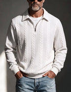 Men's polo collar quarter-zip sweater in white