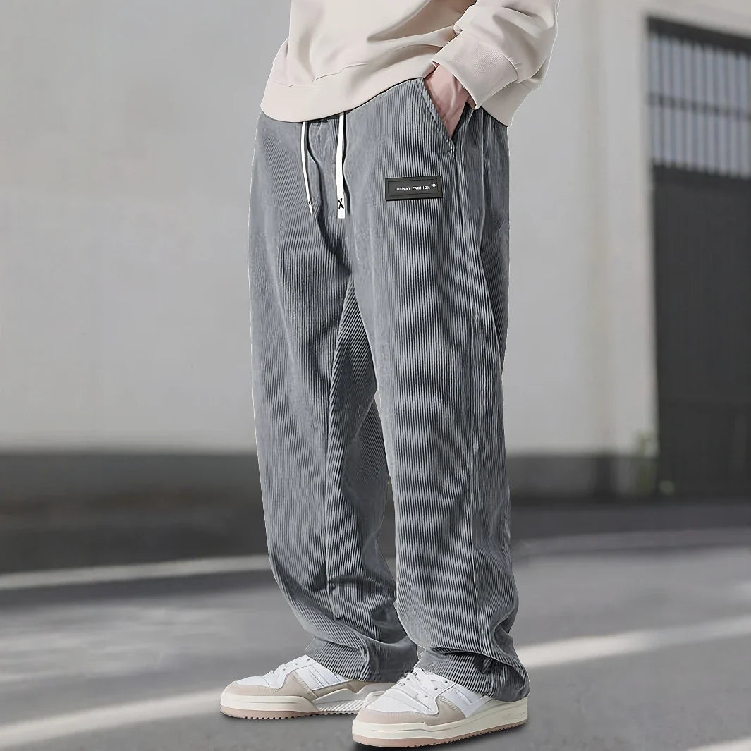 Men's corduroy drawstring sweatpants in gray — additional view