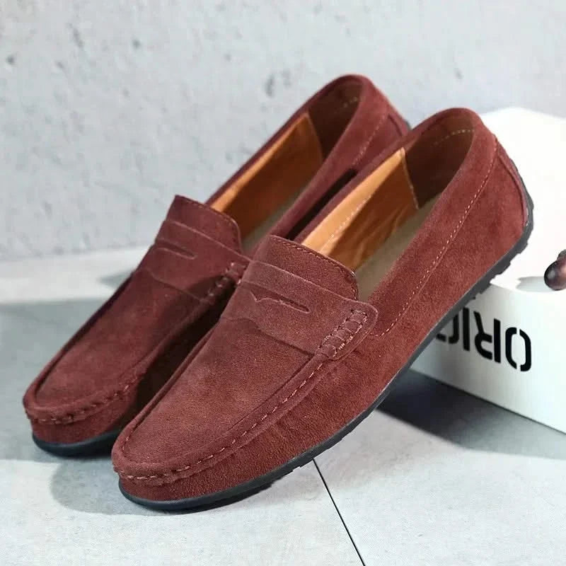 Men's suede penny loafers in auburn — additional view