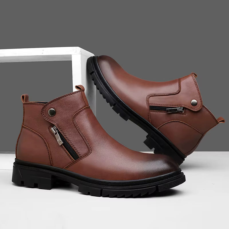 Men's side-zip leather boots — detail view