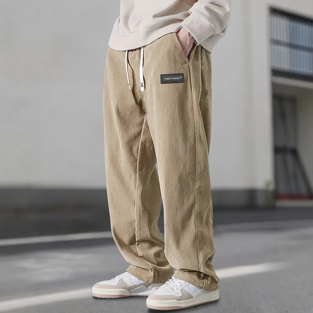 Men's corduroy drawstring sweatpants in khaki
