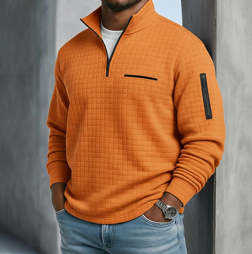 Men's waffle-knit long sleeve shirt in orange