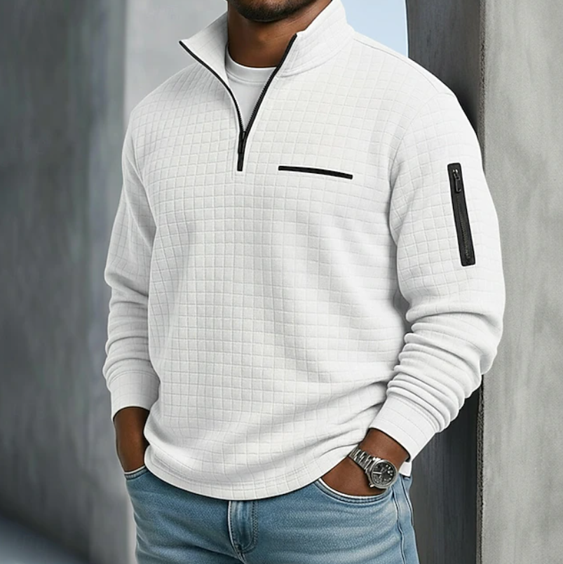 Men's waffle-knit long sleeve shirt in white — additional view