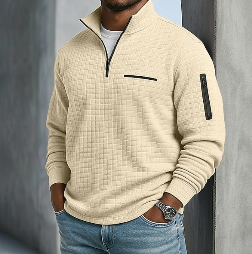 Men's waffle-knit long sleeve shirt in beige — additional view