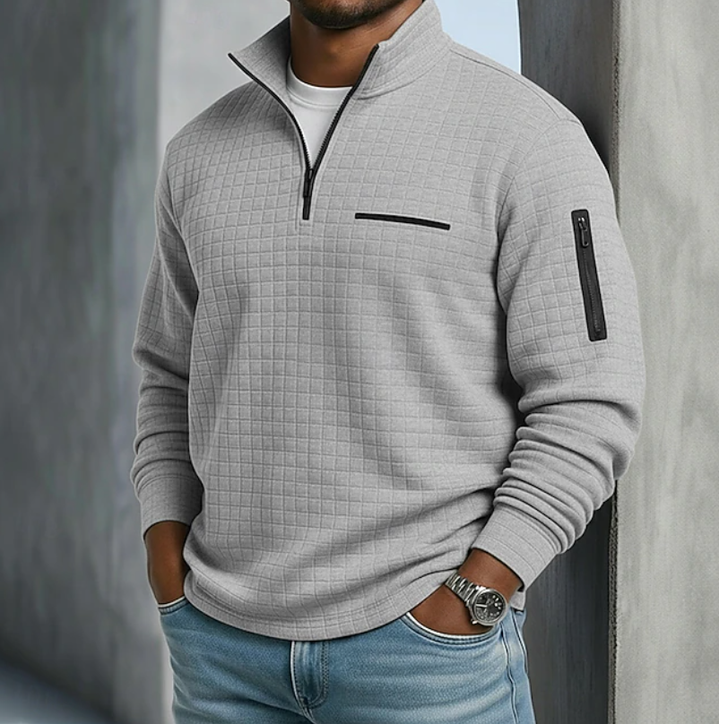 Men's waffle-knit long sleeve shirt in gray — additional view
