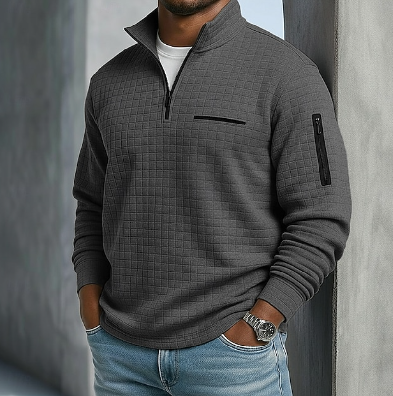 Men's waffle-knit long sleeve shirt in dark gray — additional view