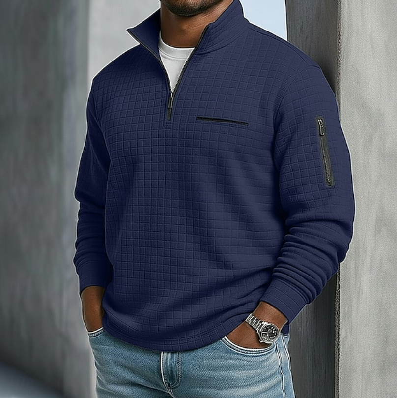 Men's waffle-knit long sleeve shirt in navy blue — additional view