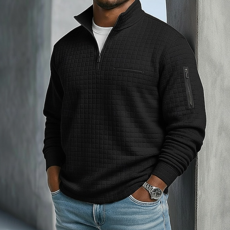 Men's waffle-knit long sleeve shirt in black — additional view