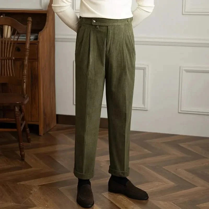 Men's high-waisted corduroy trousers