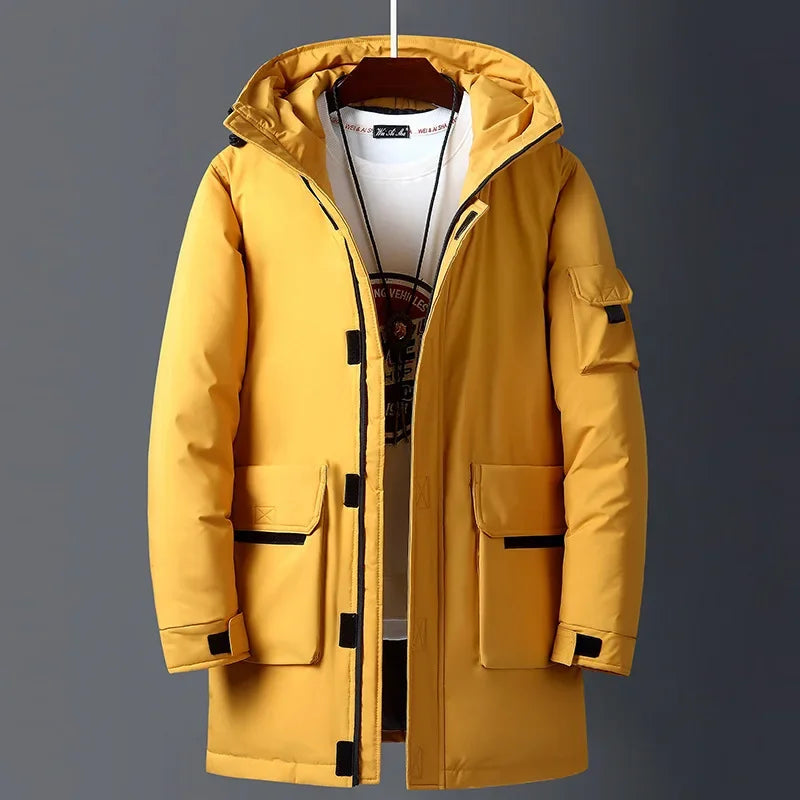 Men's insulated hooded winter parka in yellow — additional view