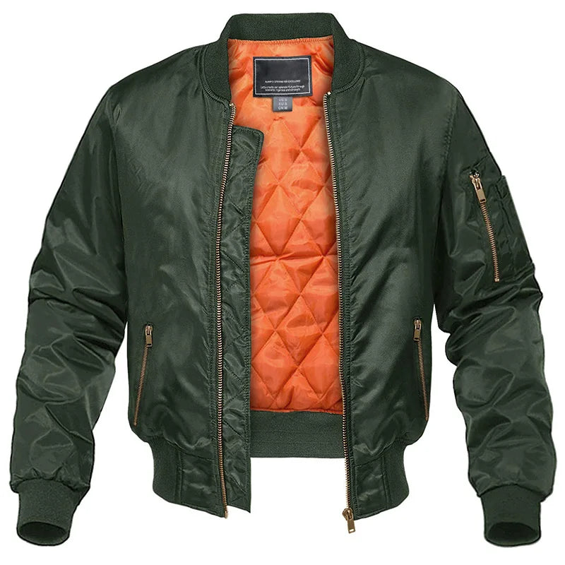 Men's padded harrington bomber jacket in olive green — additional view