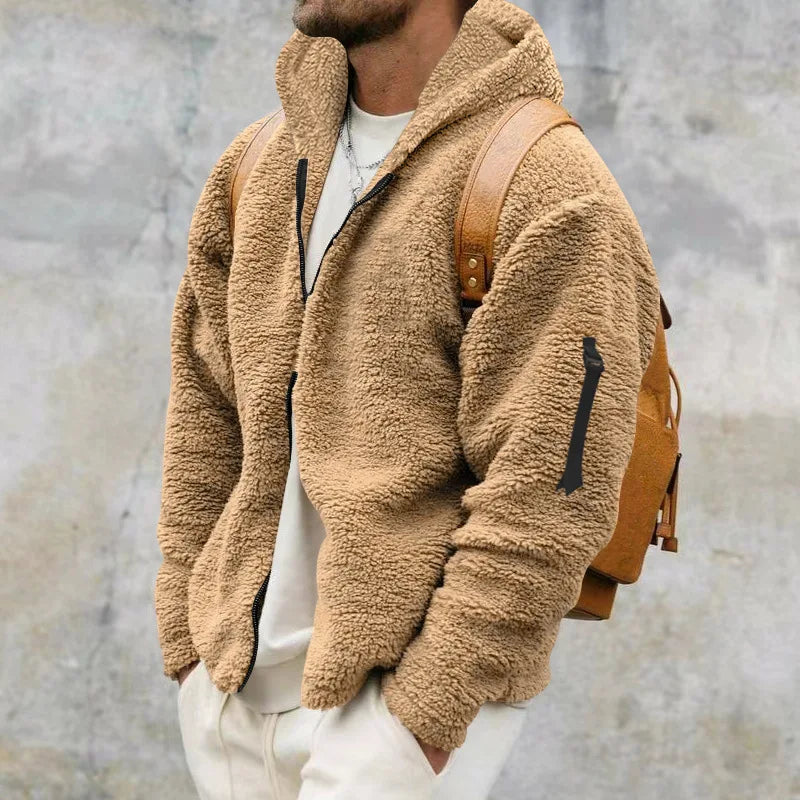 Men's zip-up relaxed-fit hooded jacket in khaki — additional view