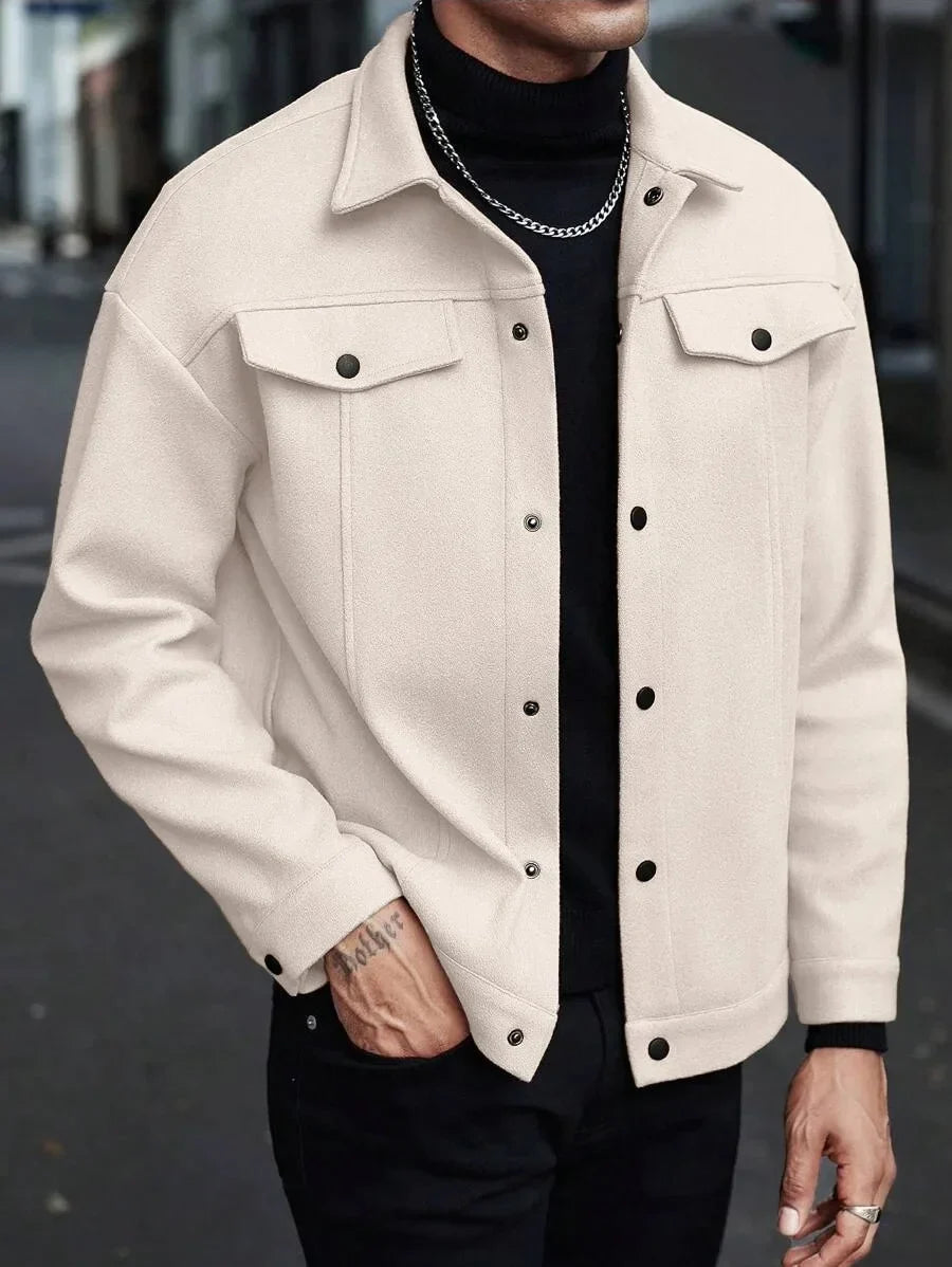 Men's wool button-up shirt jacket in white — additional view