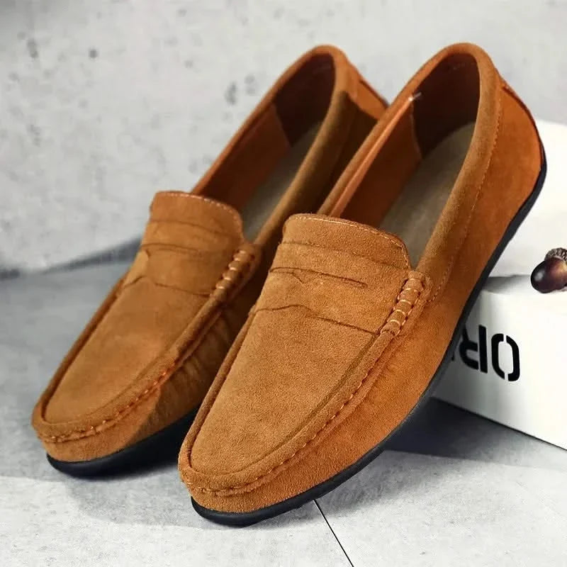 Men's suede penny loafers in brown