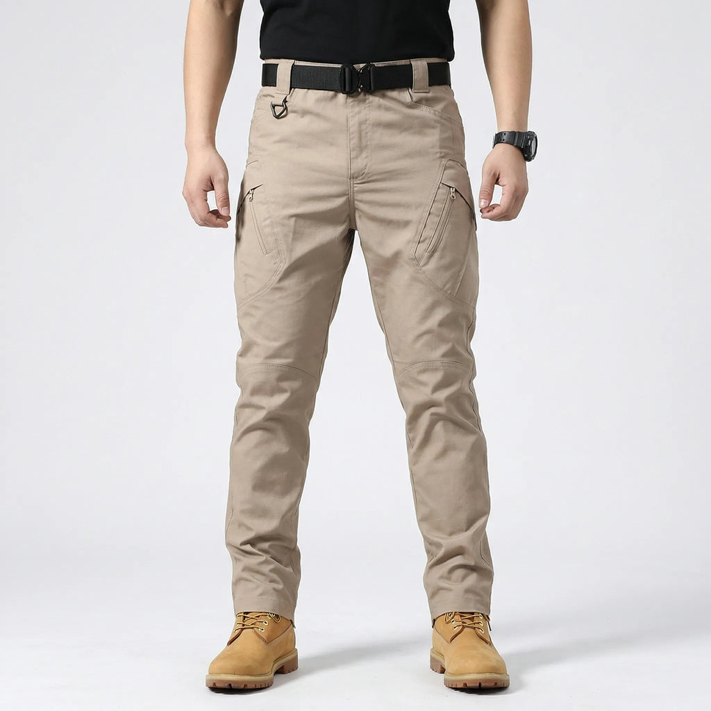 Men's tactical multi-pocket cargo pants in khaki — additional view
