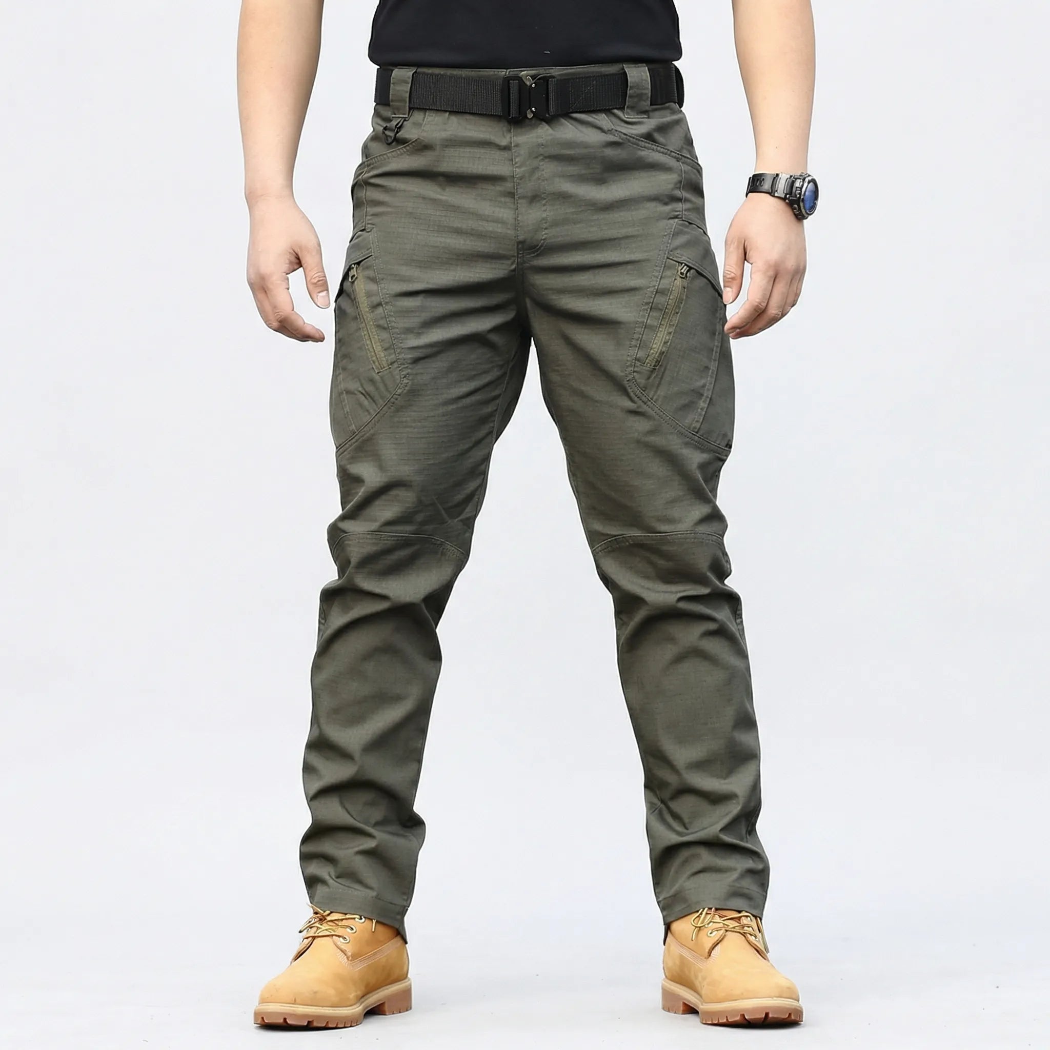 Men's tactical multi-pocket cargo pants in green — additional view