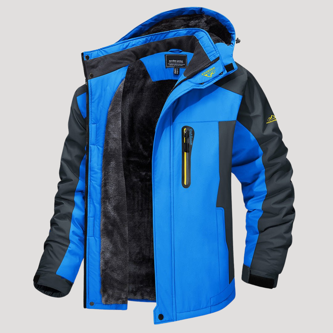 Men's waterproof hooded windbreaker jacket in blue — alternate view