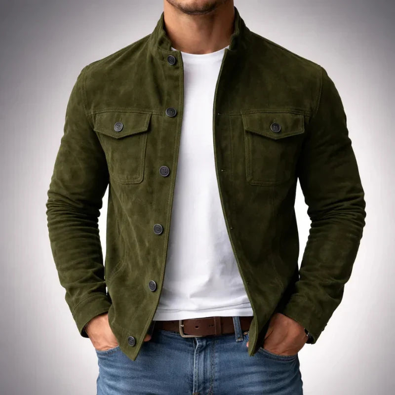 Men's classic suede jacket in green