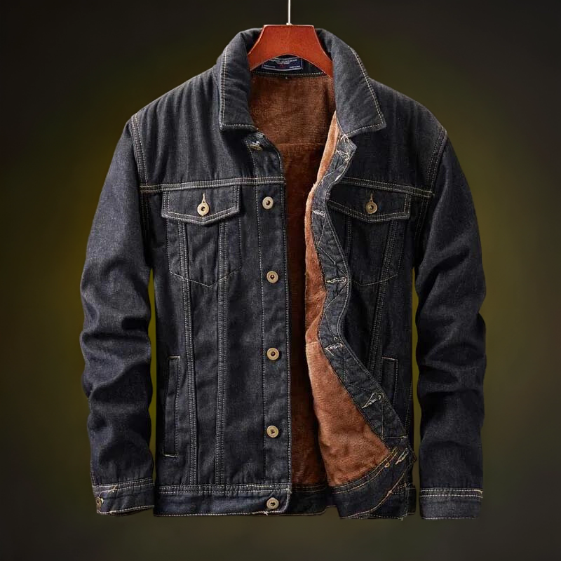 Men's fleece-lined vintage denim jacket in black — additional view