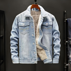 Men's fleece-lined vintage denim jacket in light blue