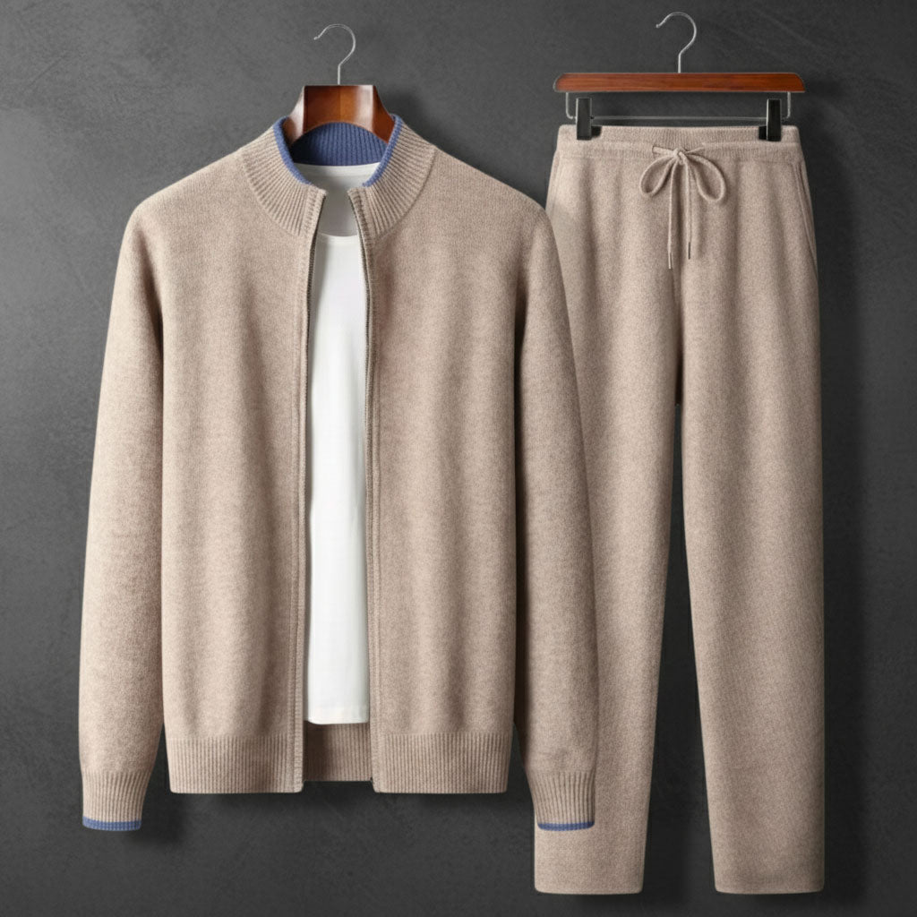 Men's two-piece zip tracksuit set in camel