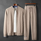 Men's two-piece zip tracksuit set in camel