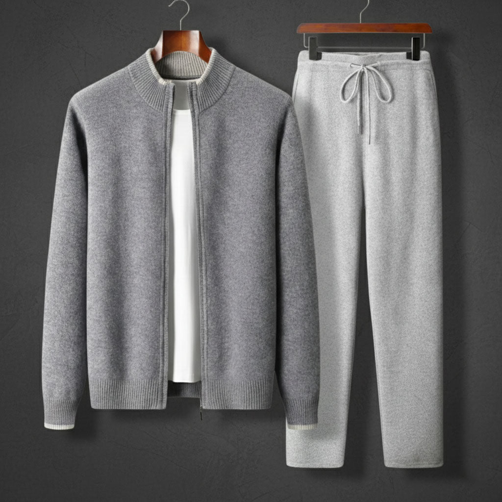 Men's two-piece zip tracksuit set in gray — additional view