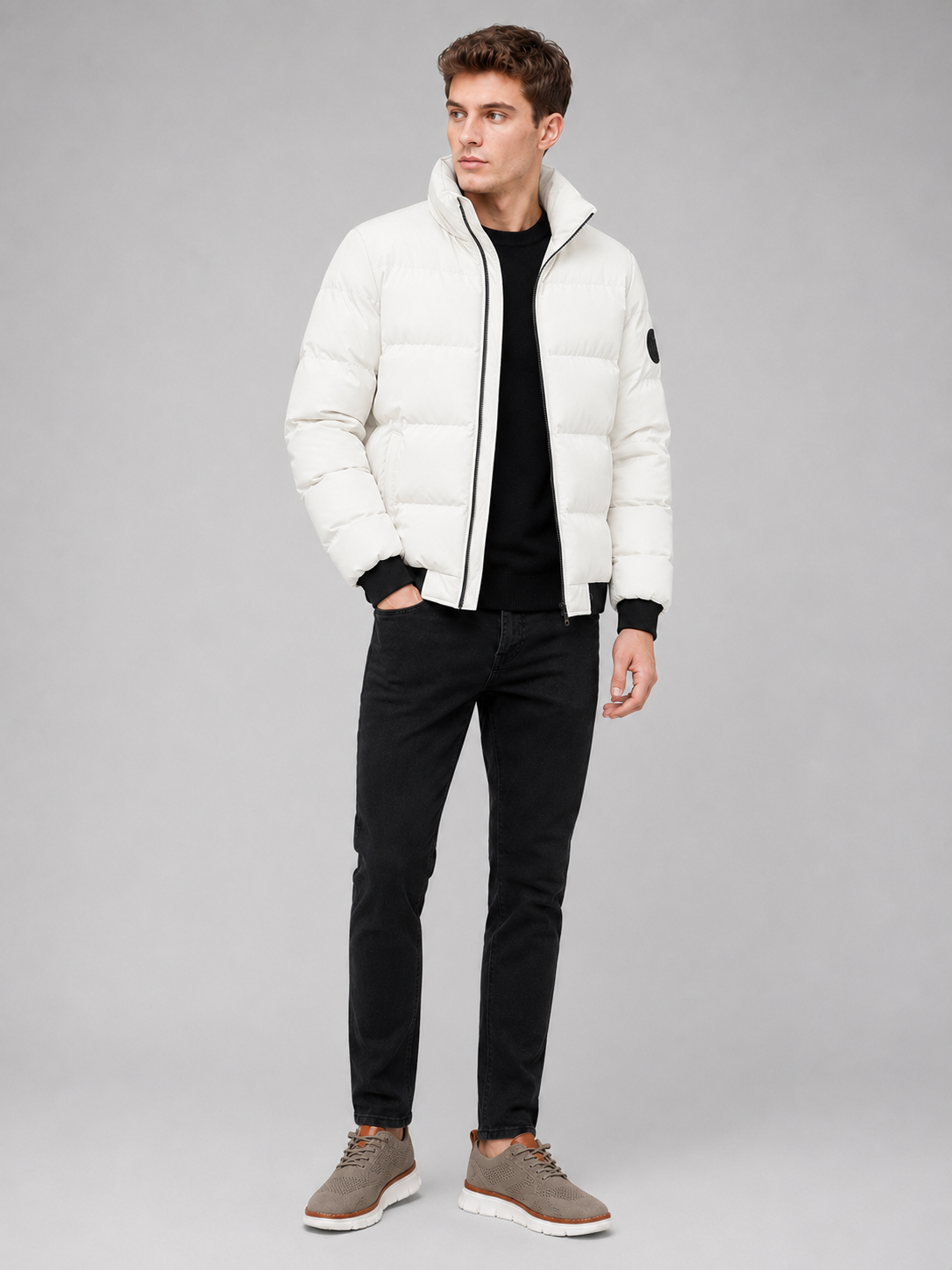 Men's thick zip-up puffer jacket — detail view
