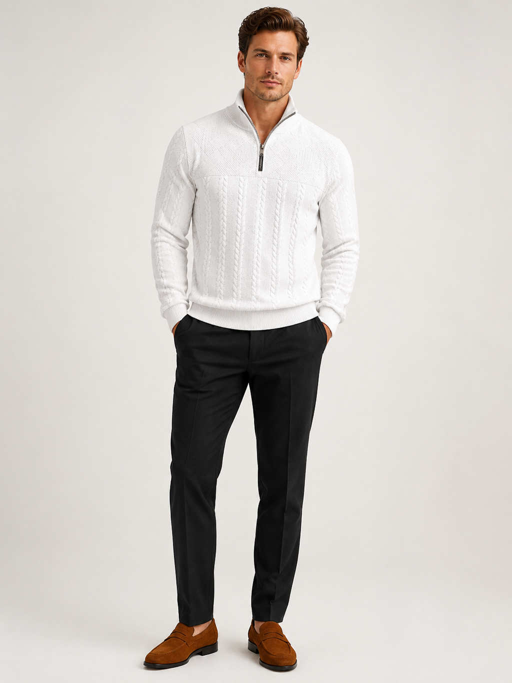 Men's jacquard quarter-zip sweater — detail view