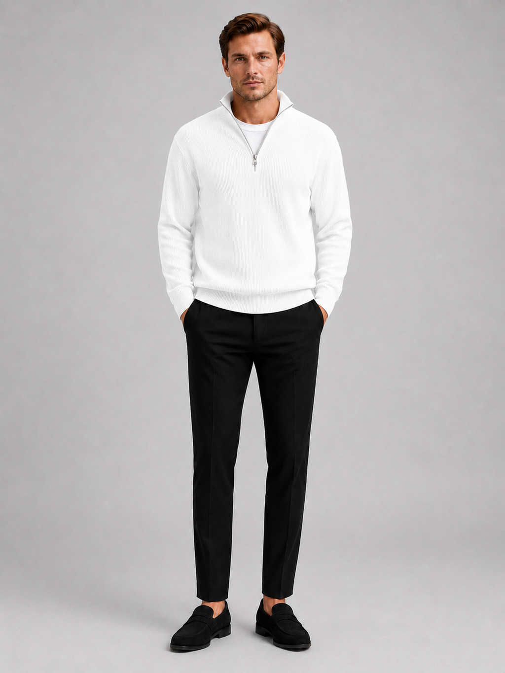 Men's ribbed stand-collar quarter-zip sweater — additional view