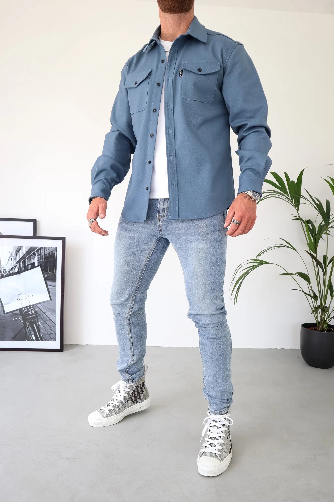 Men's chest pocket overshirt jacket in blue