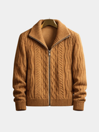 Men's cable knit zip-up cardigan