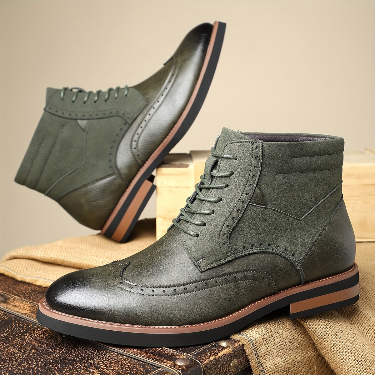 Men's classic wingtip leather boots — additional view
