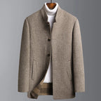 Men's stand-collar button-up coat in brown