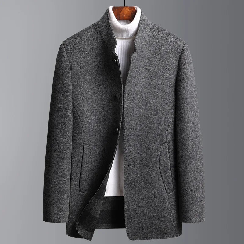 Men's stand-collar button-up coat in gray — additional view