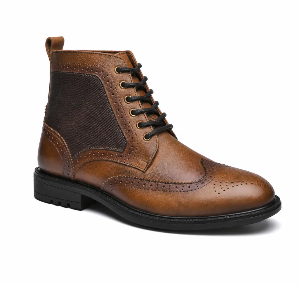 Men's burnished wingtip leather boots — alternate view