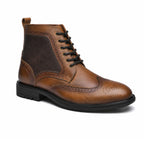 Men's burnished wingtip leather boots — alternate view