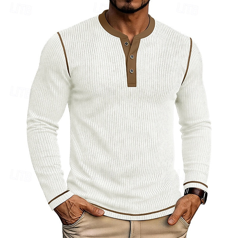 Men's ribbed long sleeve henley shirt — additional view