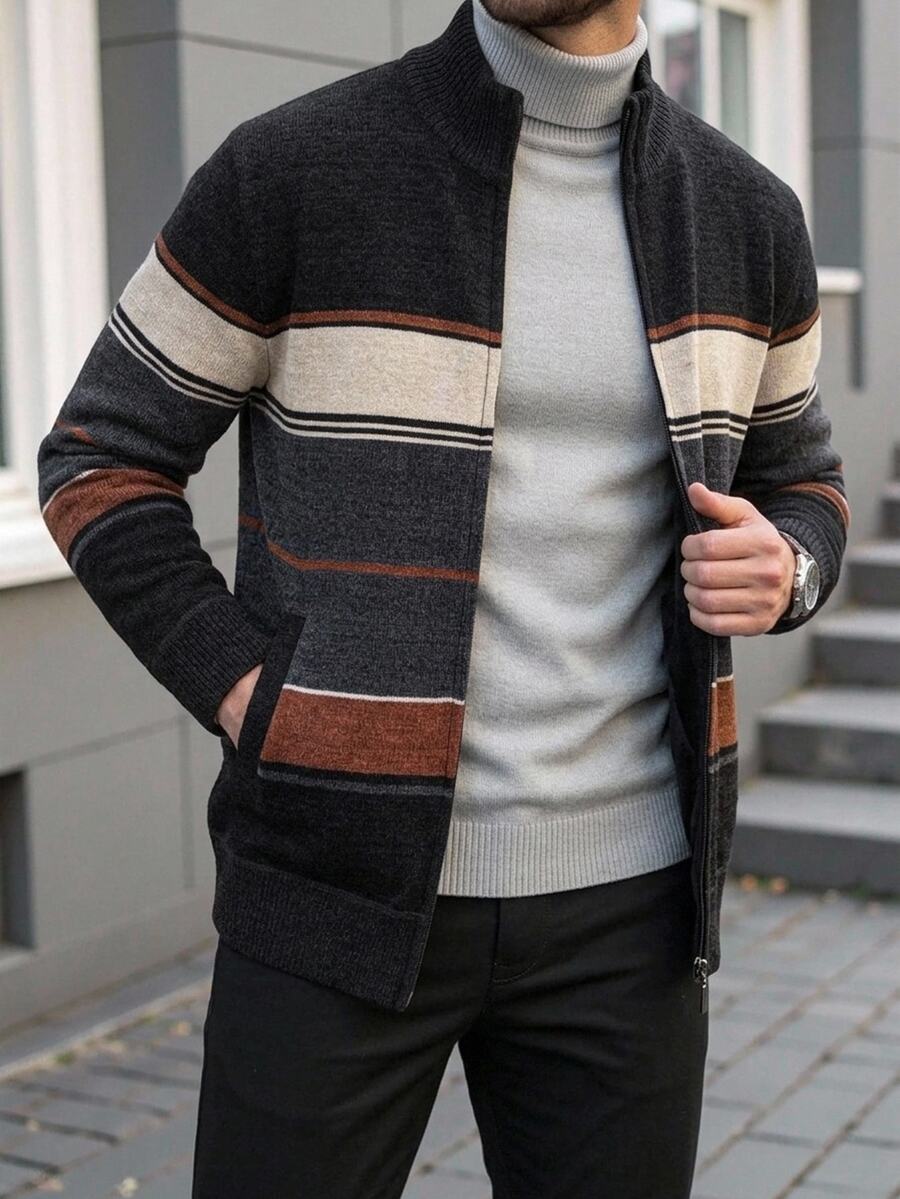 Men's color block ribbed cardigan — additional view