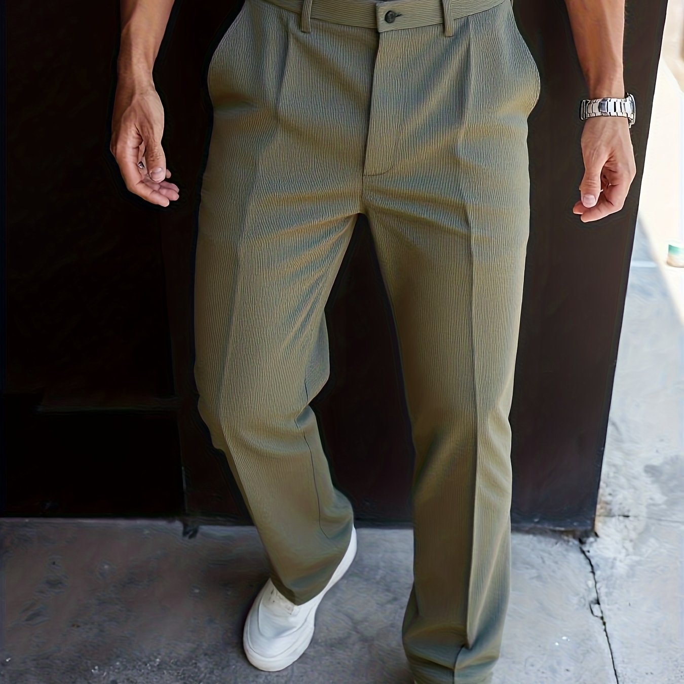 Men's straight-leg tailored pants in fern green — additional view