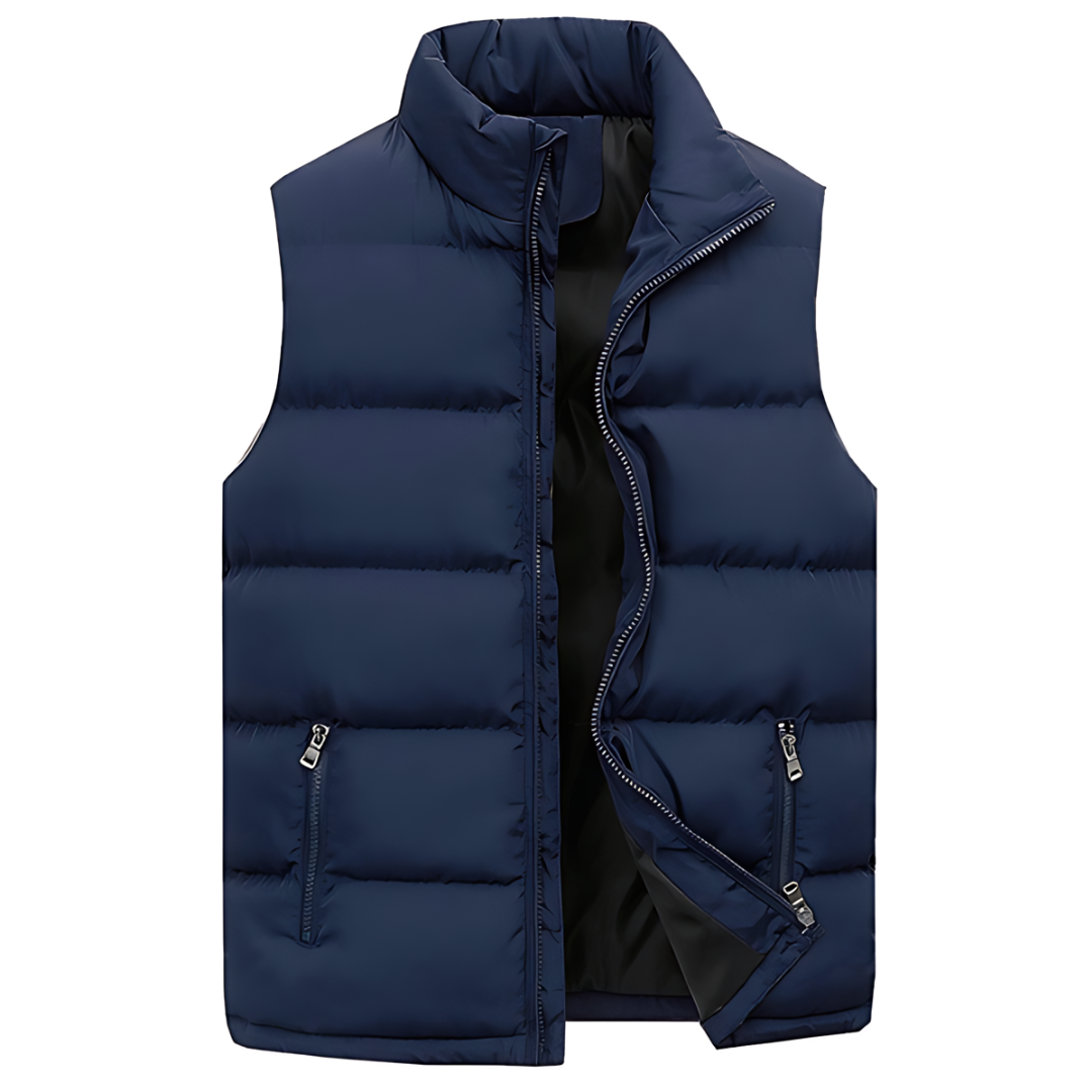 Men's stitched padded puffer vest in blue — alternate view