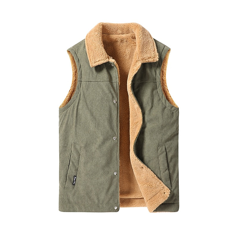 Men's sherpa-lined zip puffer vest in army green — alternate view