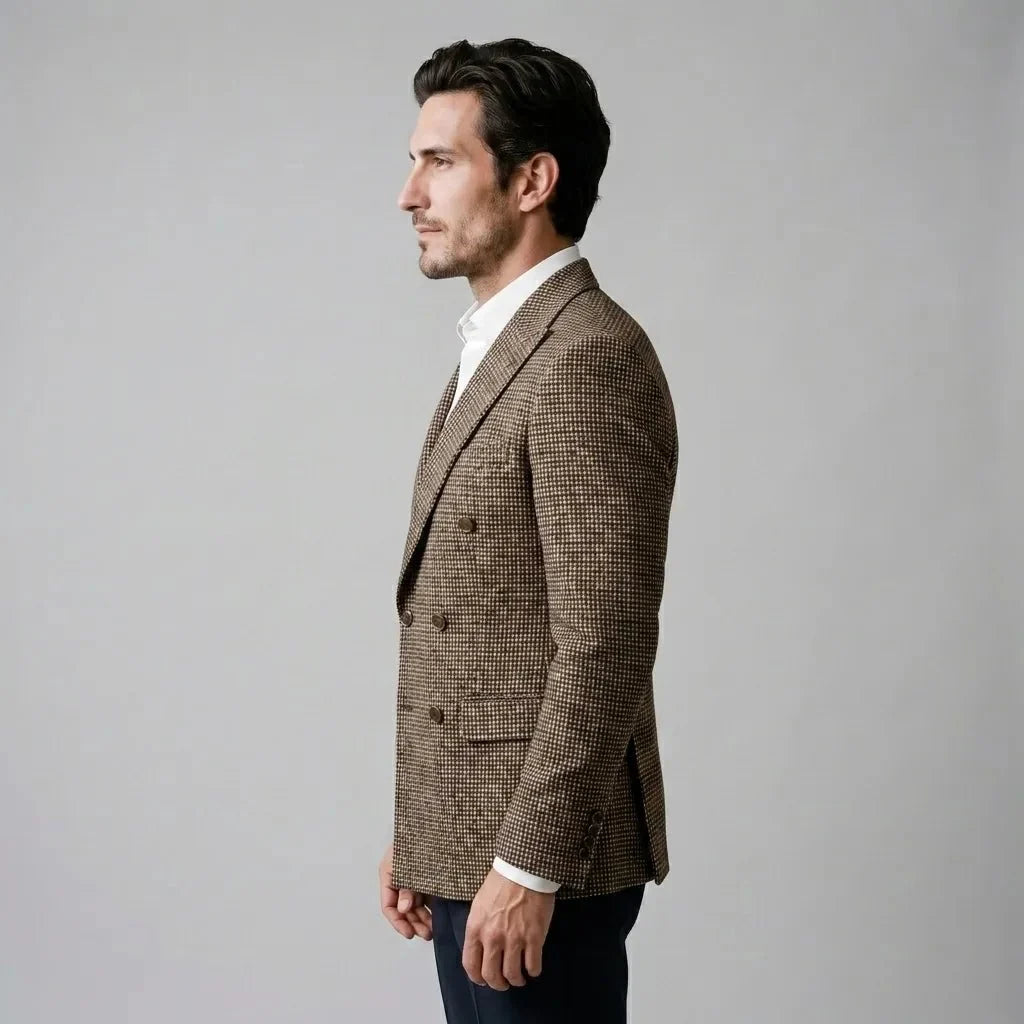 Men's double-breasted checked blazer — detail view